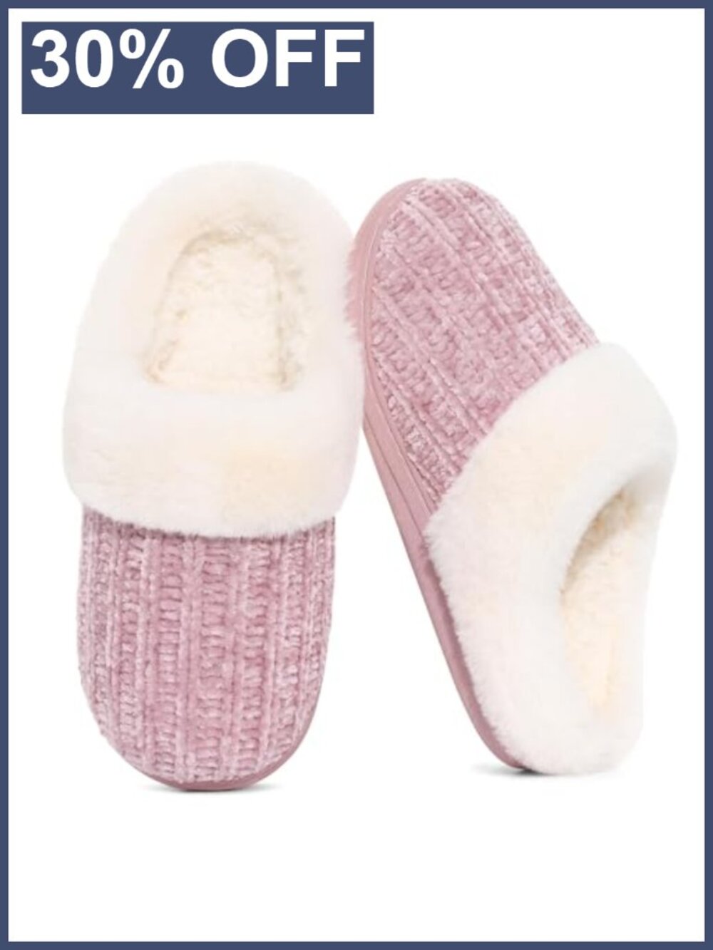 Chenille Knit Fuzzy Slippers Memory Foam Warm House Shoes
